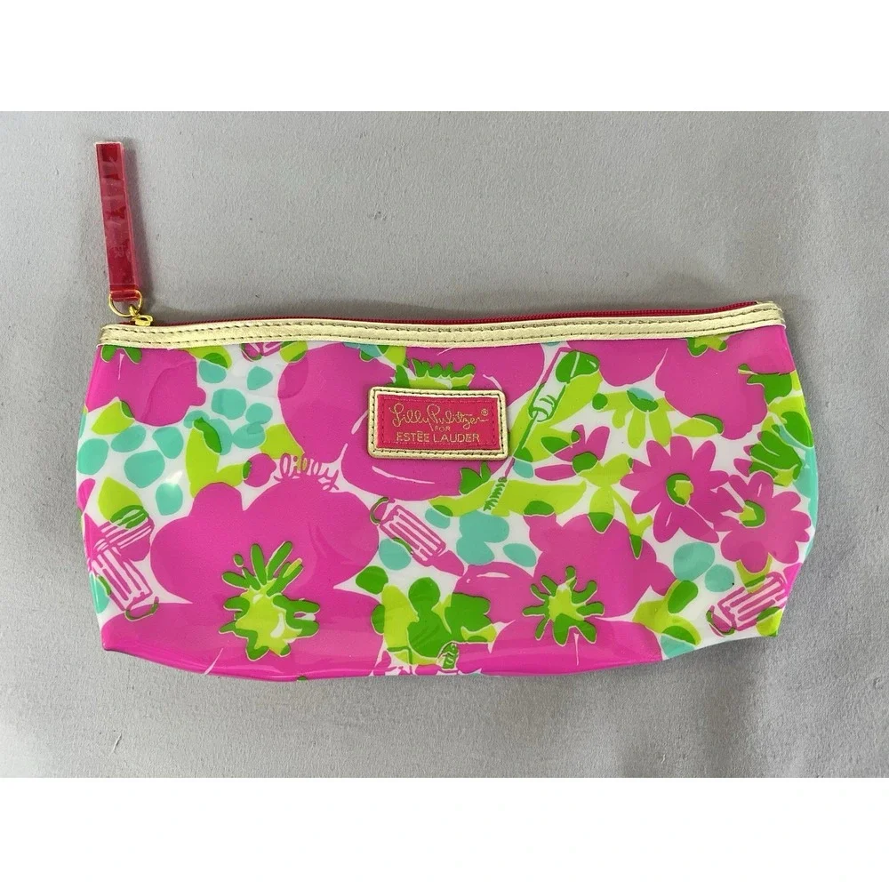 Lilly Pulitzer for Estee Lauder Makeup Accessory Bag Pink Green Blue Zipper Pouc